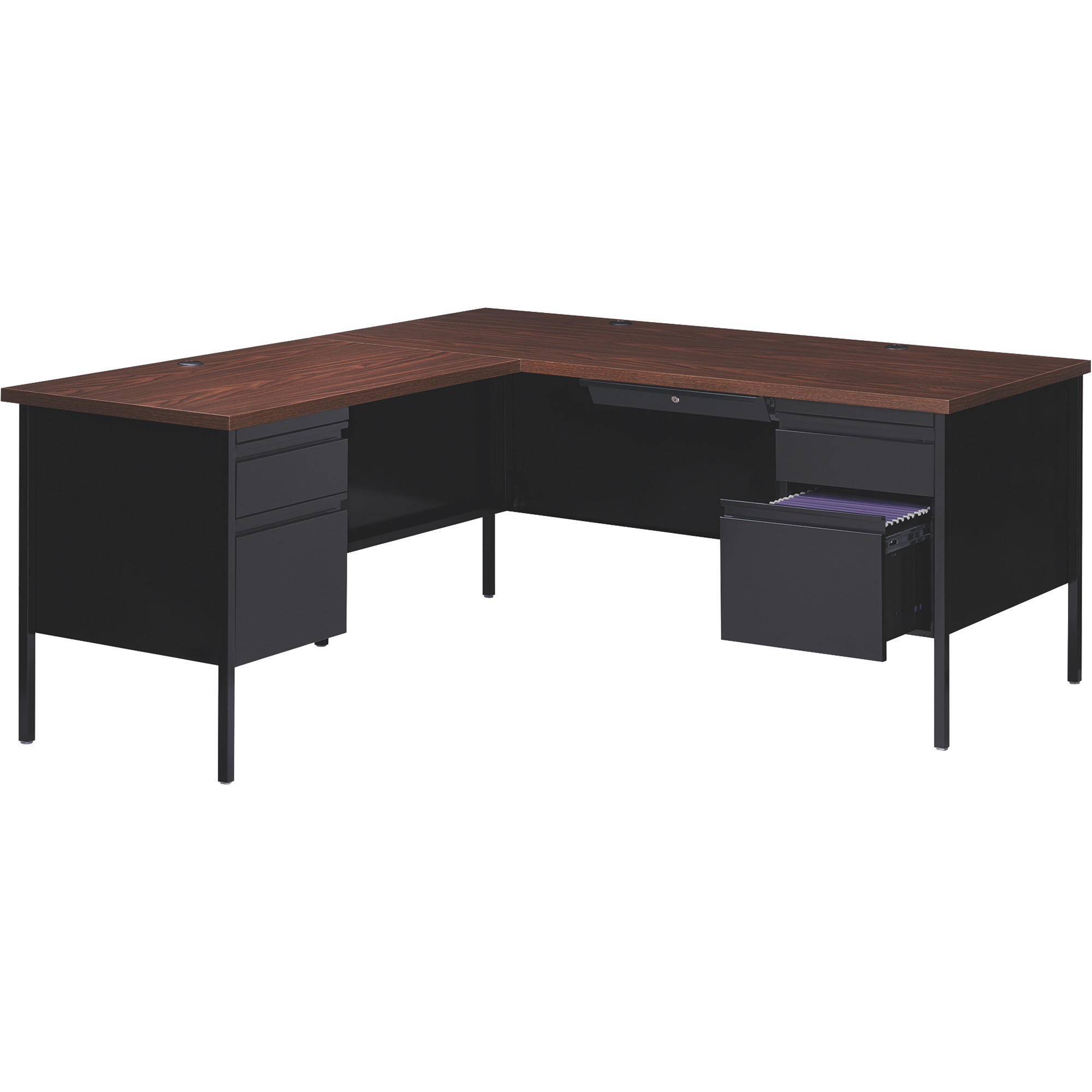 Hirsh Industries Left-Hand L-Shape Desk, Black/Walnut, 66in.W x 72in.D x 29 1/2in.H, Model# 20108